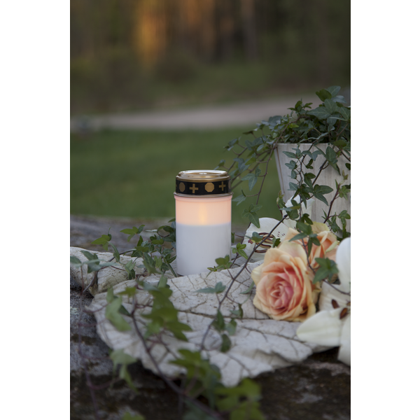 LED memorial candle 12cm SERENE battery powered with twilight sensor+timer white