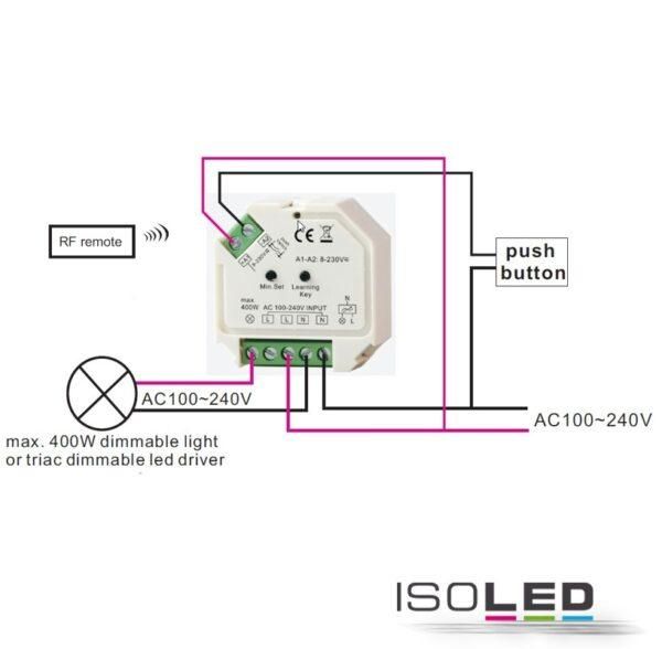 Sys-One RF 2.4GHz/Push dimmer per lampadine/trasformatori a LED dimmerabili  a 230V, 200VA