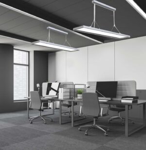 LED Office Pro pendant light Up&Down, 20W+40W, silver, UGR<19, 4000K, 1-10V dimmable
