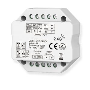 Sys-Pro push/RF Mesh PWM dimmer, 1-4 channel, 12-24V DC 4x3A