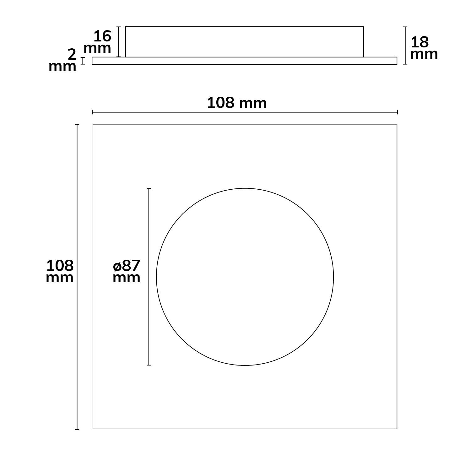 Cover aluminium recessed square black for spotlight recessed Sys-90 - Image 2