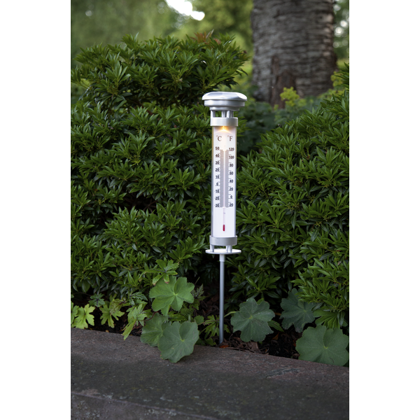 Päikesepatareiga aiatermomeeter CELSIUS 57x9cm hõbedane
