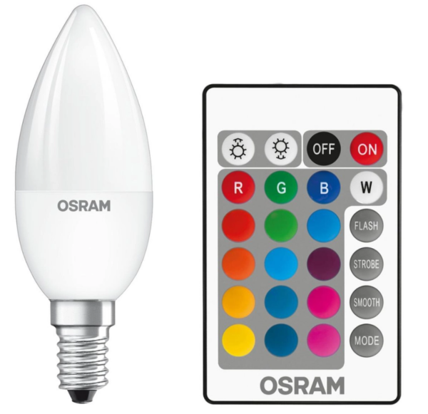 OSRAM LED pirn E14 4,5W 250lm 2700K+RGB, puldiga