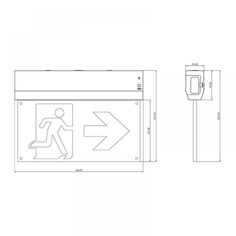 Led Exit Sign | Surface Mount | Auto Test | Incl. Pictograms White - Image 5