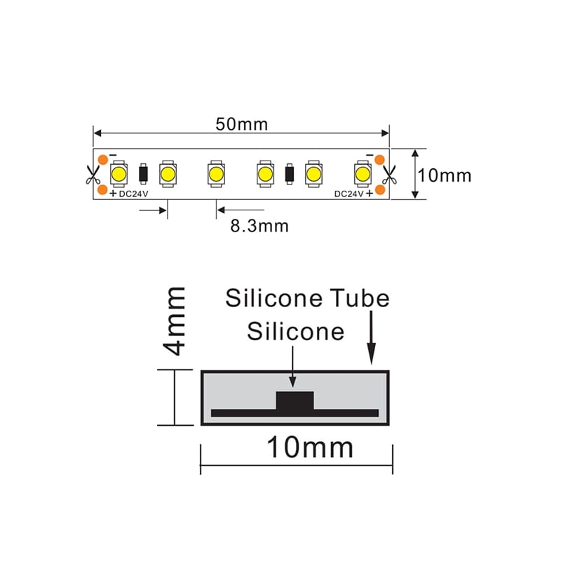 LED Strip | 24V | 120 LED/m 3528 | 5 meter | IP67 | 3000K - Image 3