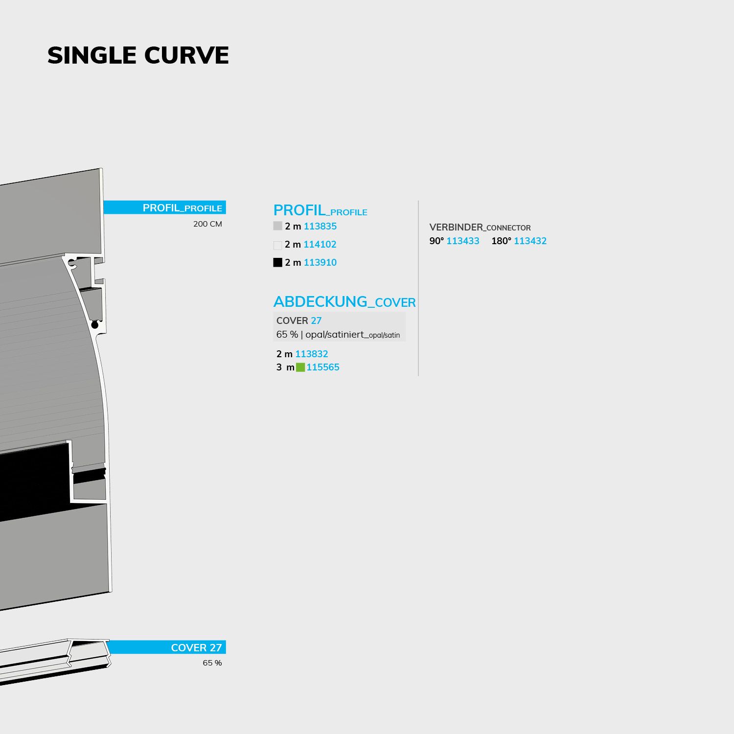 LED drywall light profile Single Curve, black anodised 200cm - Image 3