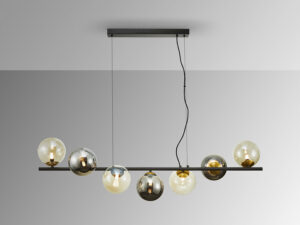 Pendant lamp INOA 120cm 7xG9 7L, BLACK-SMOKE-AMBER