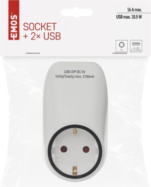 Multi Socket SCHUKO Plug and 2 USB Charger ports