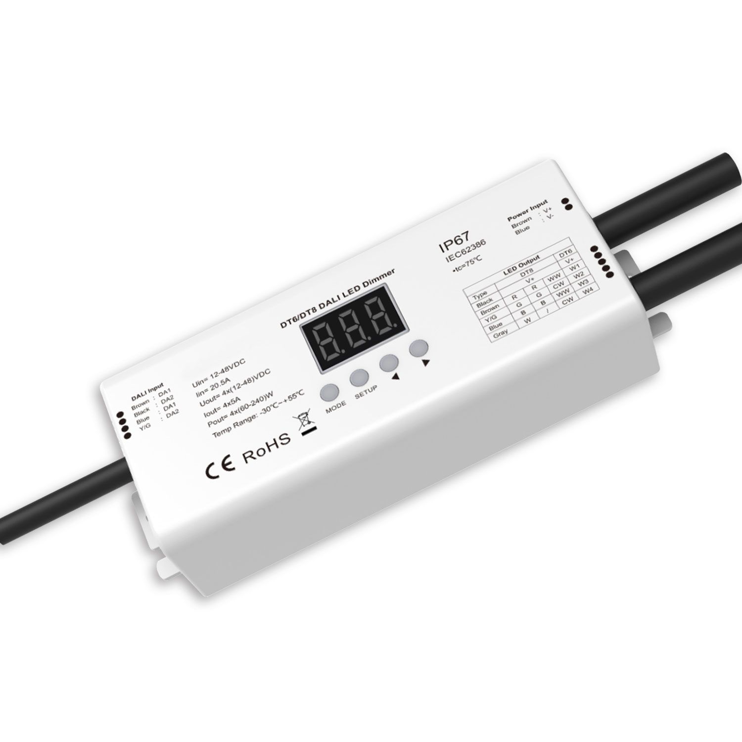 DALI-2 DT6 4 address/DT8 4-ch 1 address Multi-PWM dimmer, IP67, 12-24V 4x5A, 36-48V 4x3A